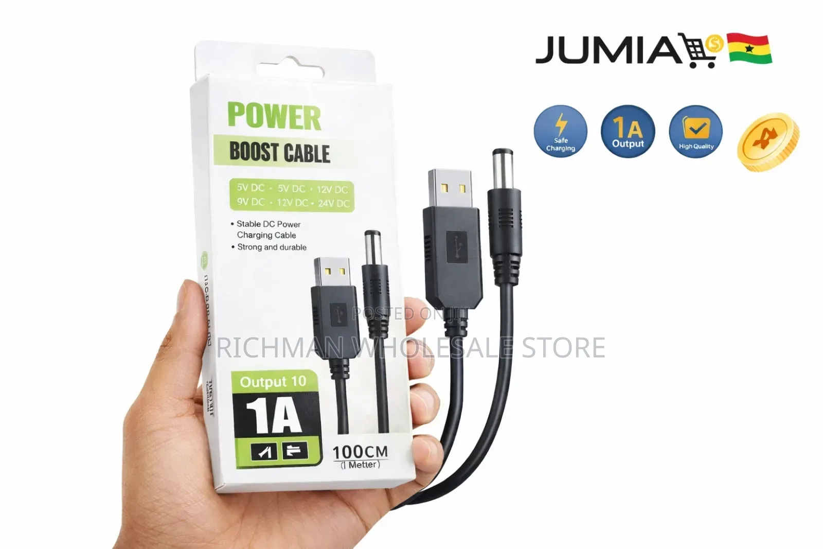 Power Boost Usb To Dc Cable 5v/9v/12v – 1a Output Fast Charging