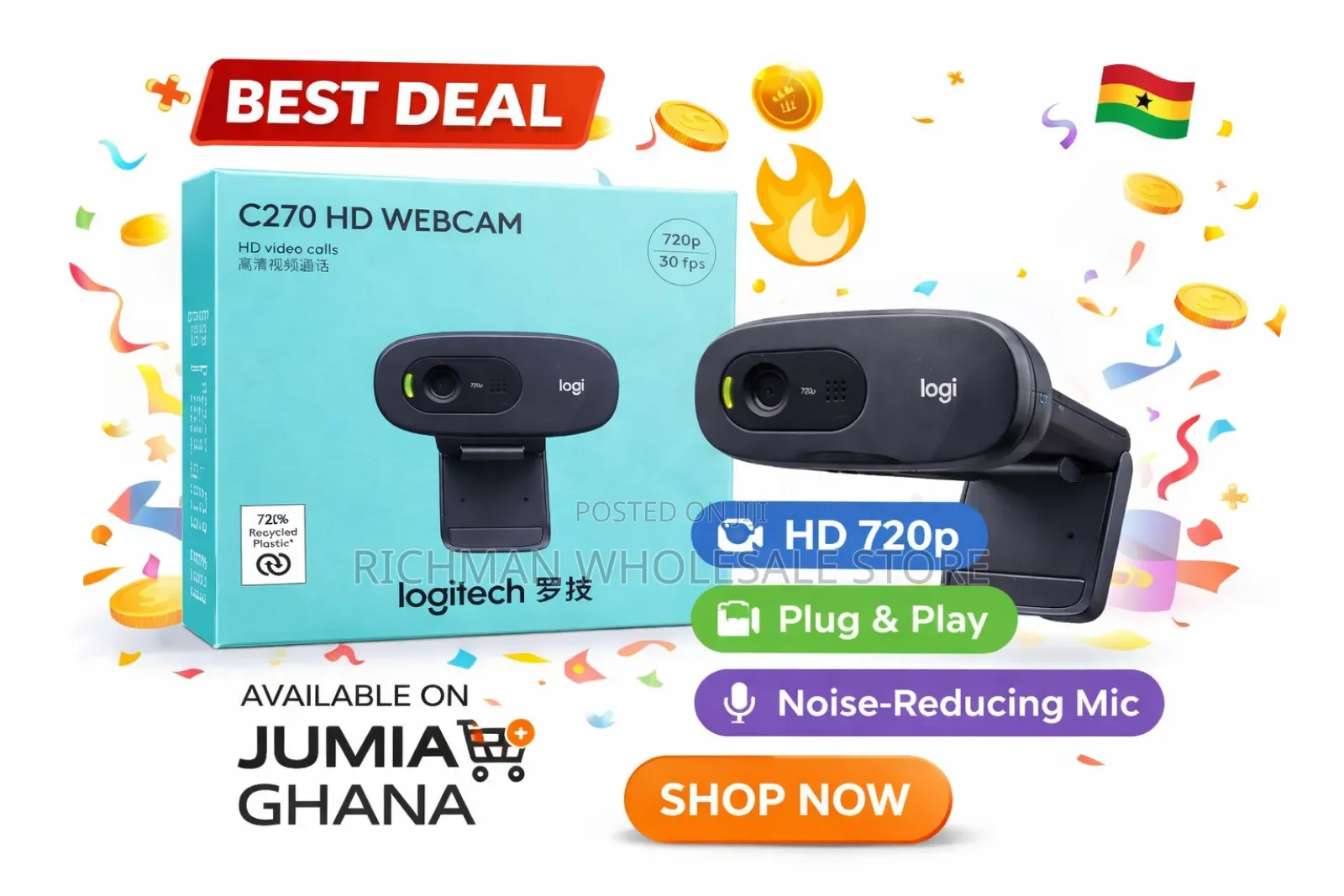 Hd Webcam 720p With Noise-Reducing Mic – Plug Play Usb Camera