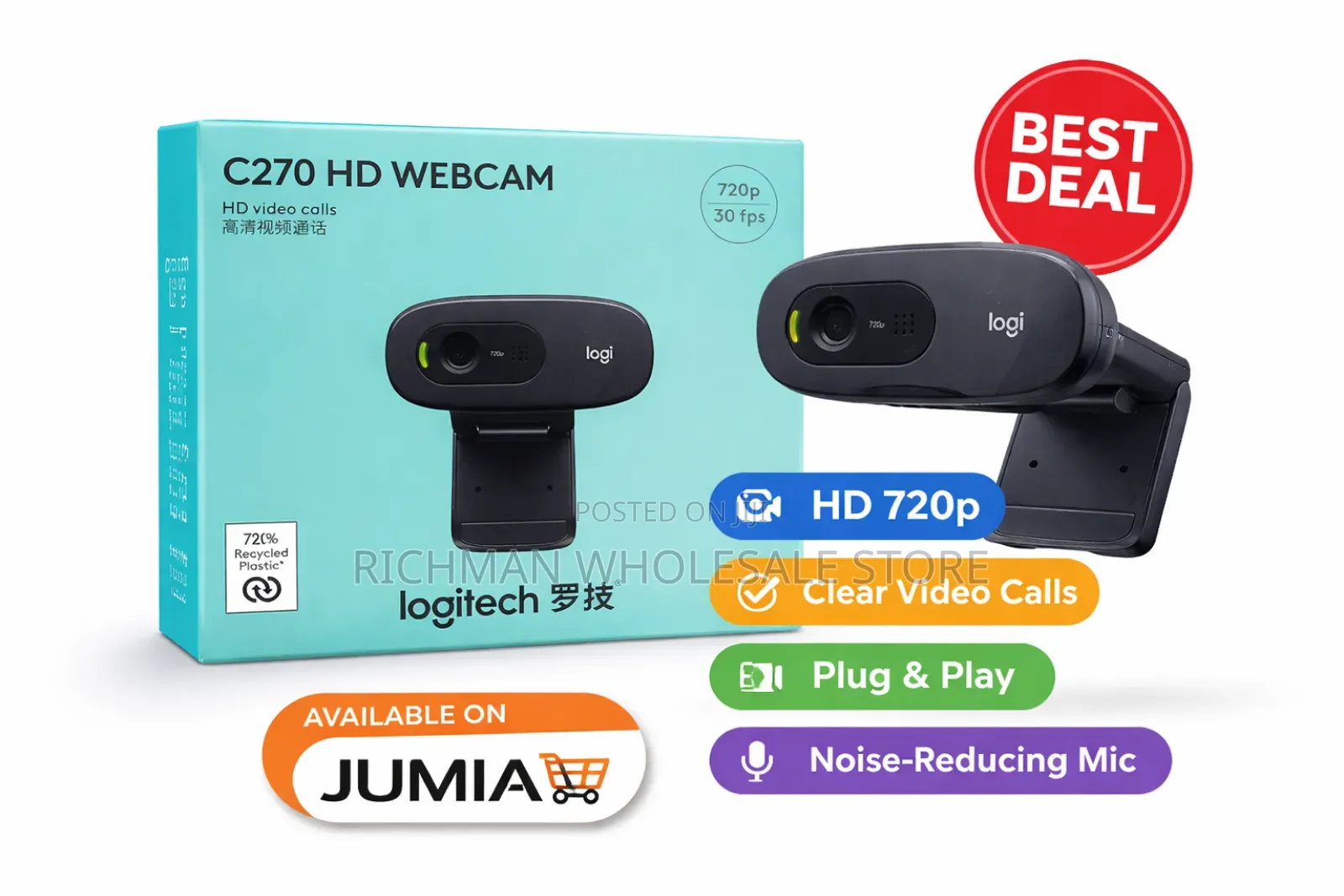 Hd Webcam 720p With Noise-Reducing Mic – Plug Play Usb Camera