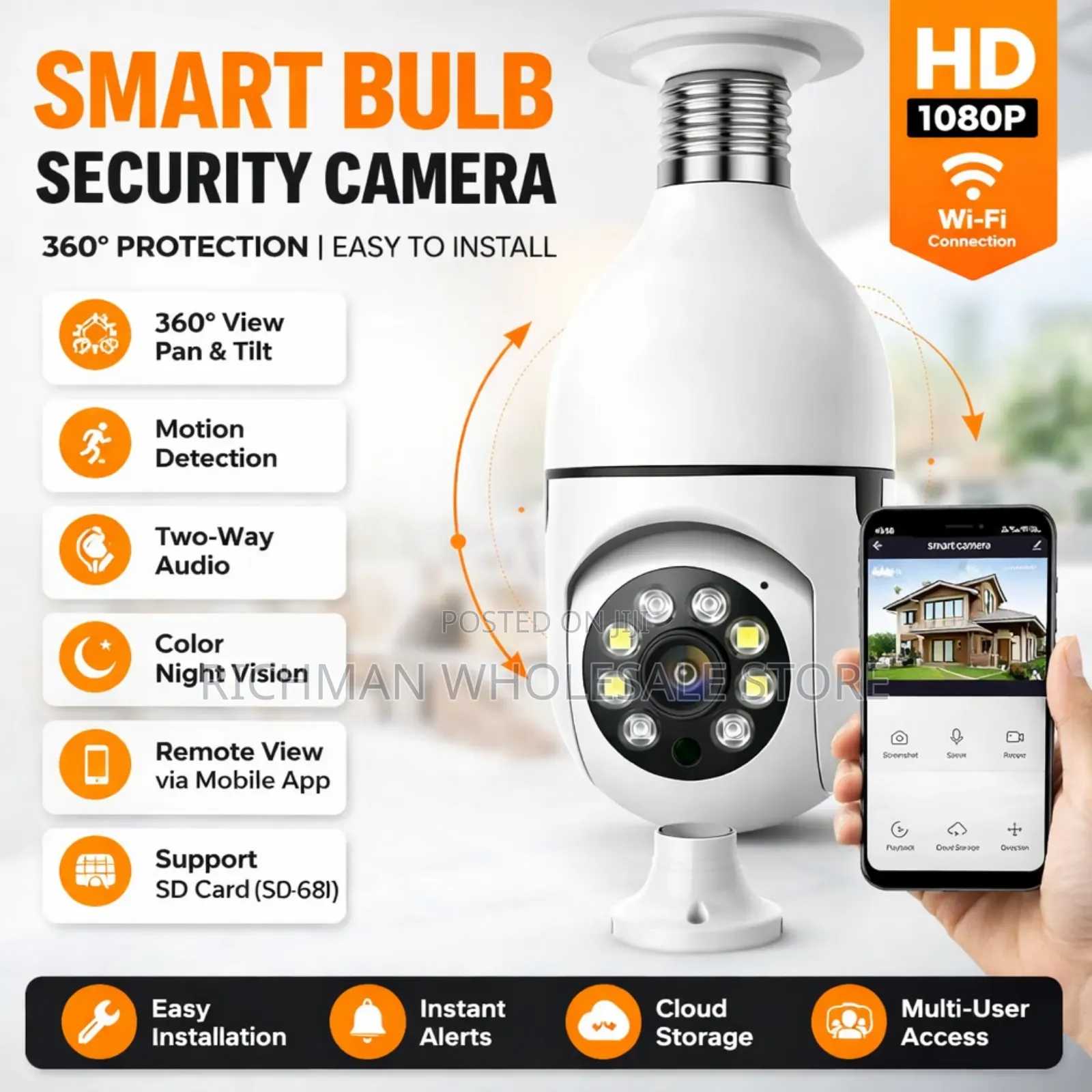 Smart Bulb Wifi Security Camera 360° Hd 1080p – Night Vision