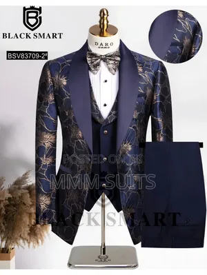 Elegant 3-Piece Turkish Designer Men's Suit in Blue-Black in All Sizes