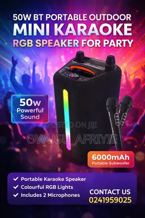 50w Bt Portable Outdoor Karaoke Speaker With Two Mics