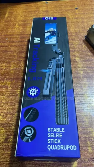 C12 Ai Tracking Selfie Stick Tripod. Black