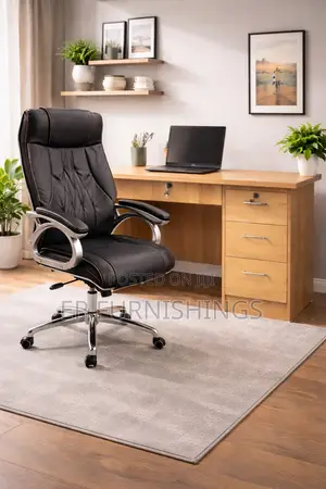 Office Desk and High Back Leather Chair