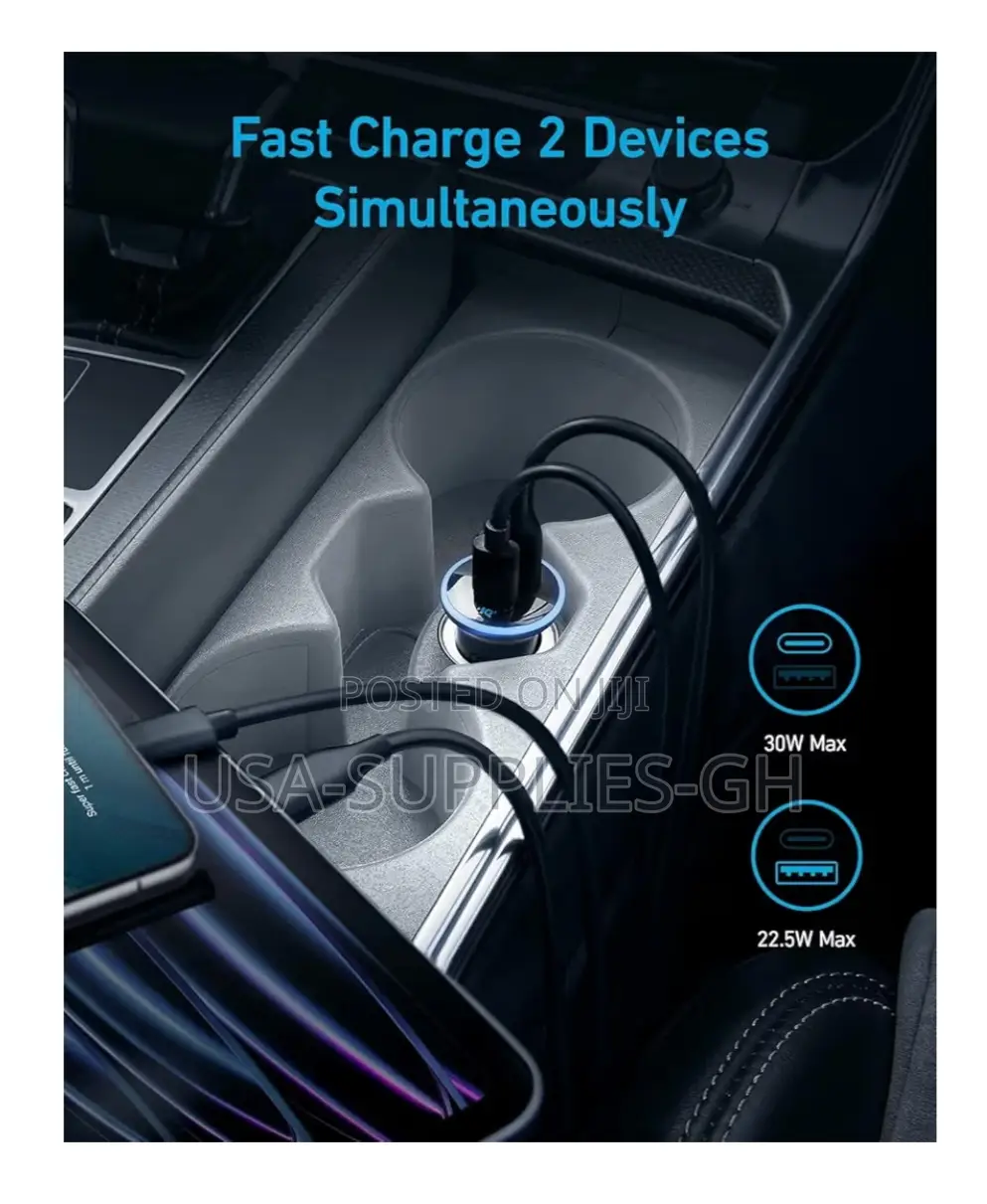 Anker 323 Usb-C 52.5w 2-Port Fast Car Charger Adapter From Usa