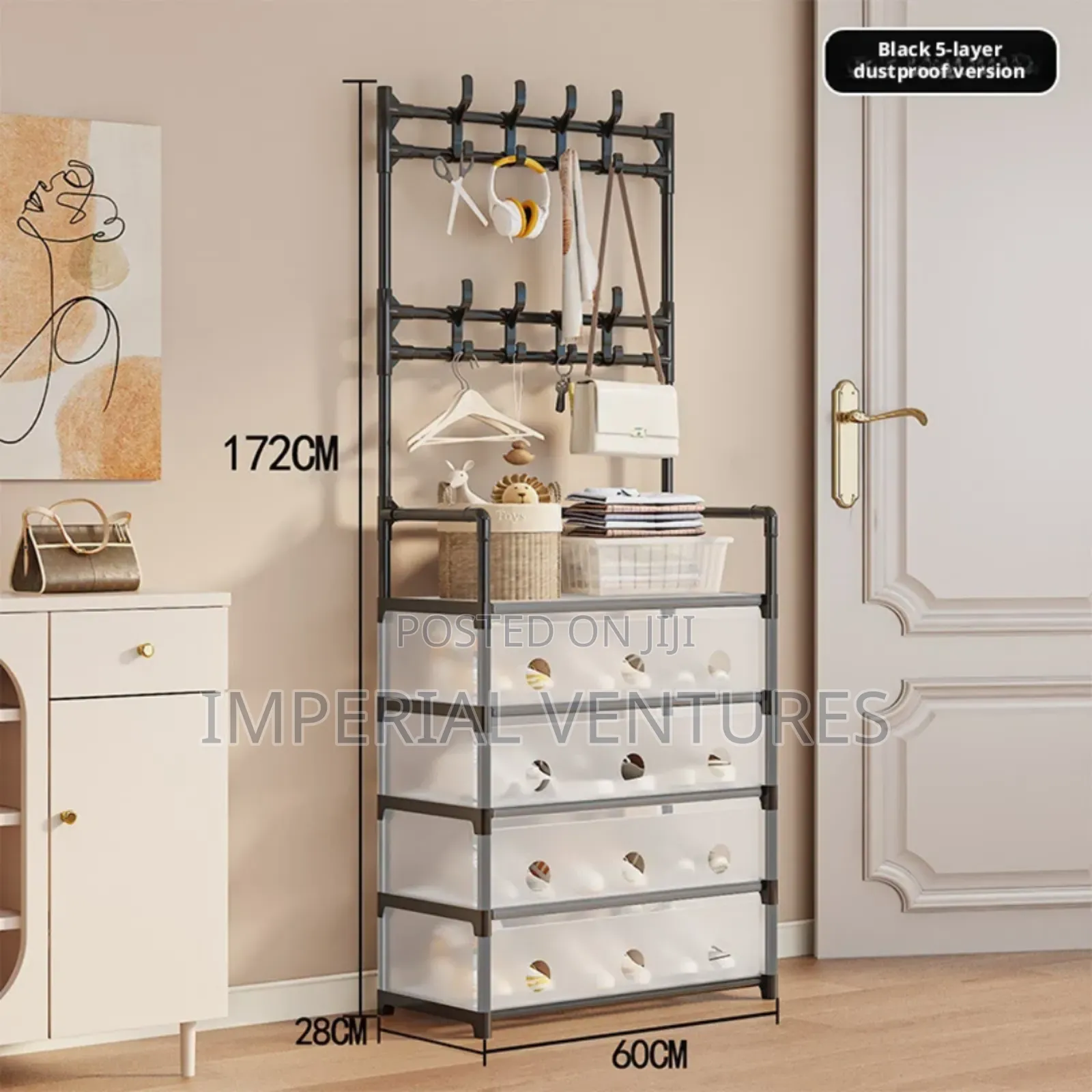 Dust Proof 5 Steps Metallic Shoe and Cloth Rack