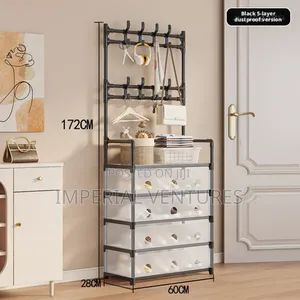 Dust Proof 5 Steps Metallic Shoe and Cloth Rack