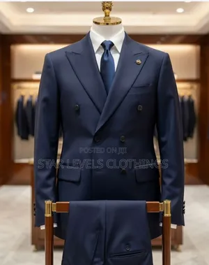Gray and Blue Black Double Breasted Suit for Men