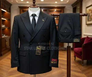 Black and Gray Double Breasted Suit for Men (Quality Texture)