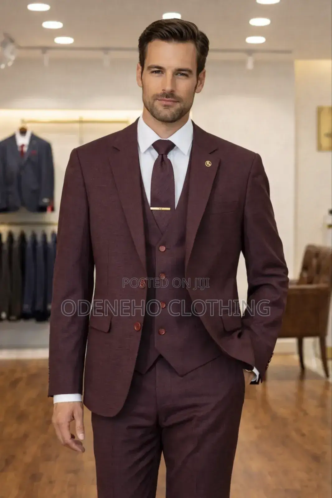 Burgundy 3 Pieces Suit for Men