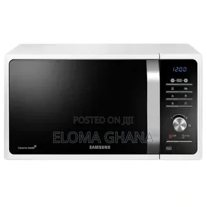 White Exterior 23-Liter Samsung Ceramic Inside Solo Microwave Oven.