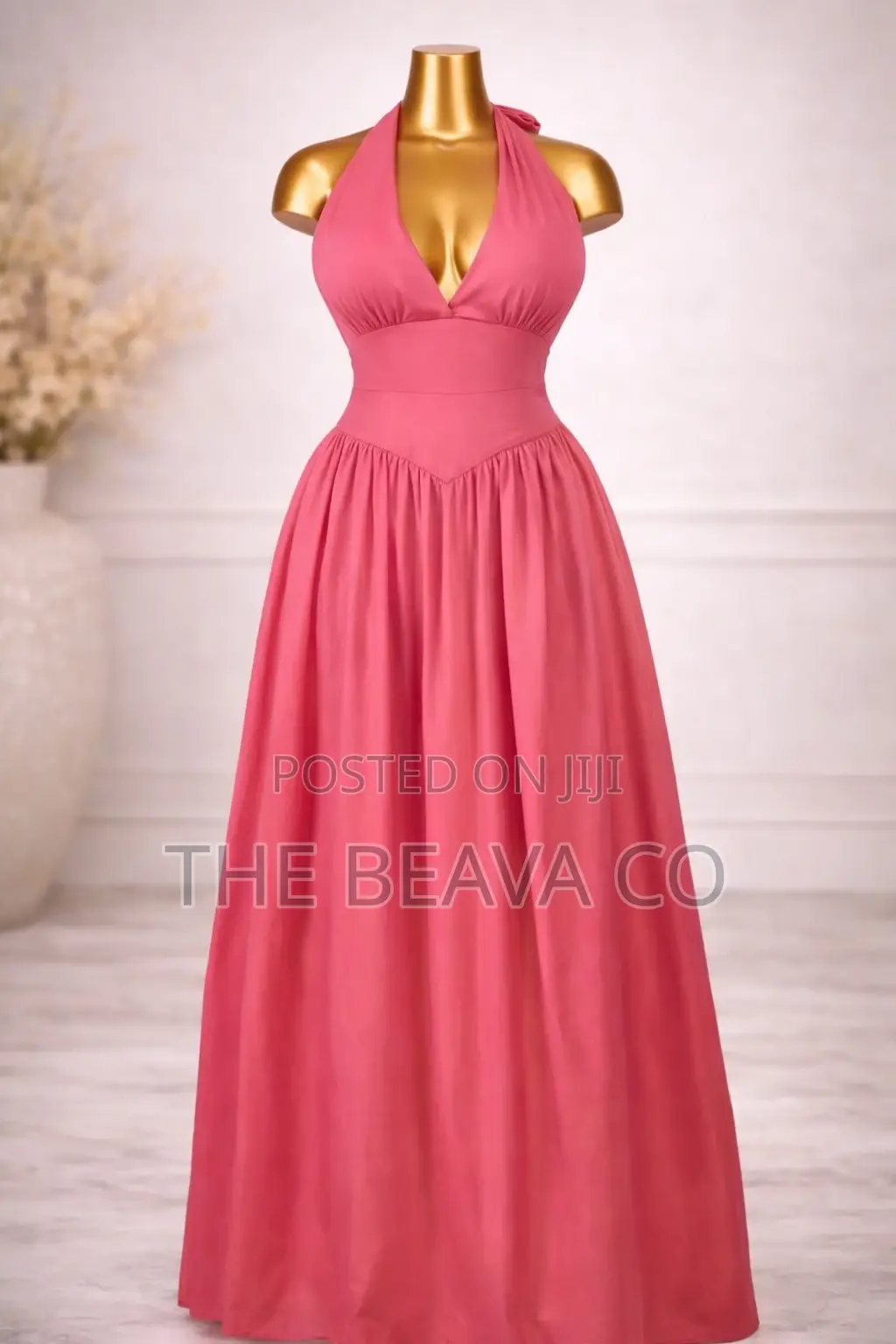 Coral Halter Maxi Dress