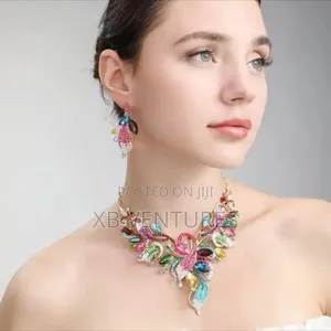 Flower Necklace Earrings Jewelry Set Bridal Banquet