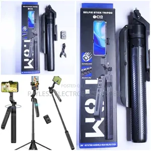 C12 Ai Tracking Selfie Stick Tripod. Black