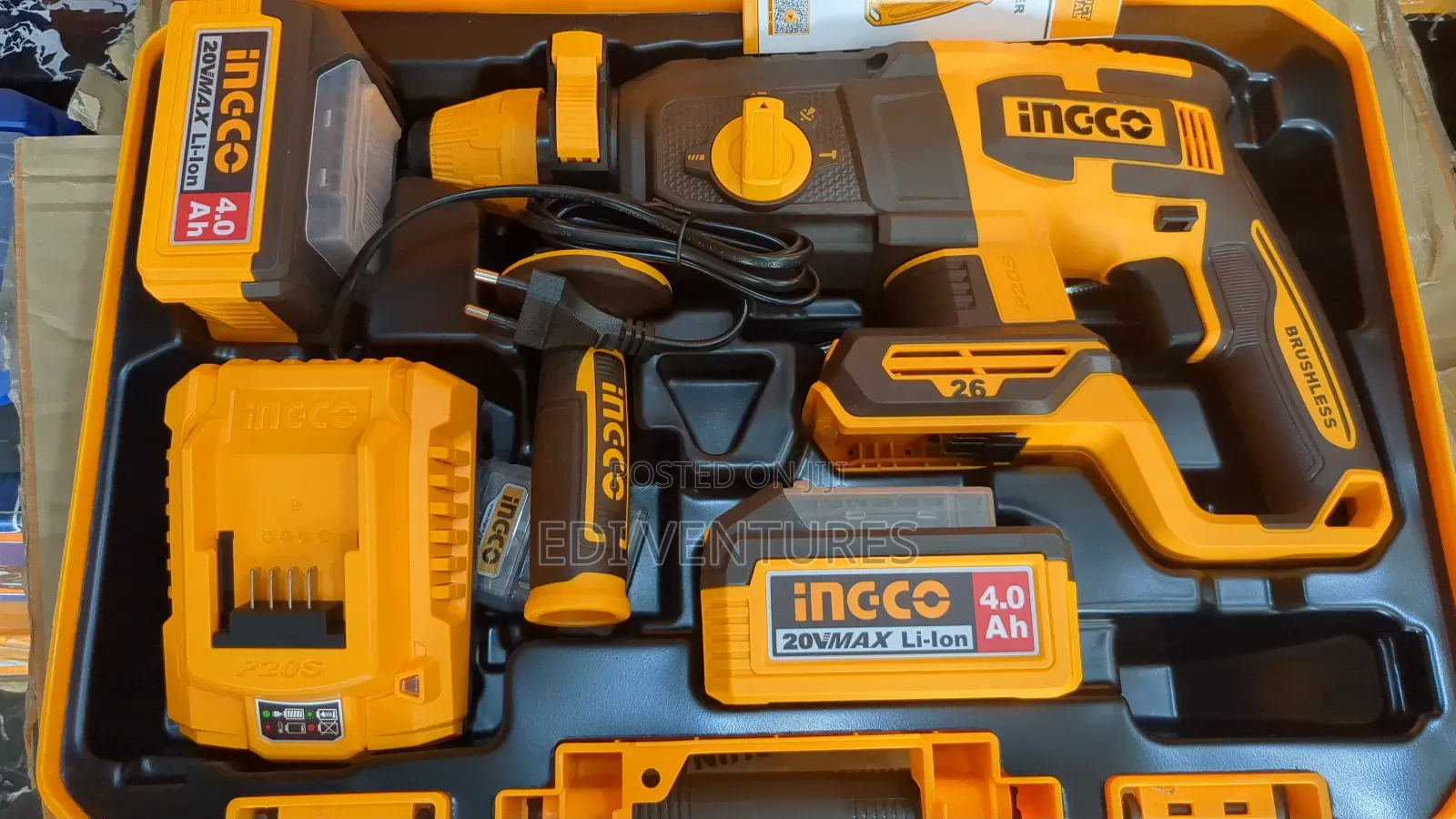 Ingco Cordless Rotary Hammer 20v - 26mm + 2 Batteries
