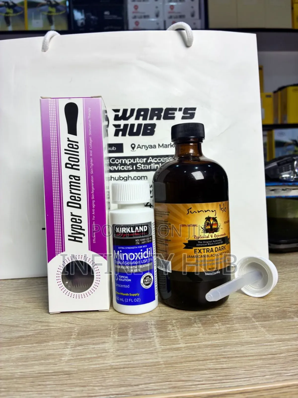Kirkland Minoxidil ,Derma Roller and Castar Oil Large Size