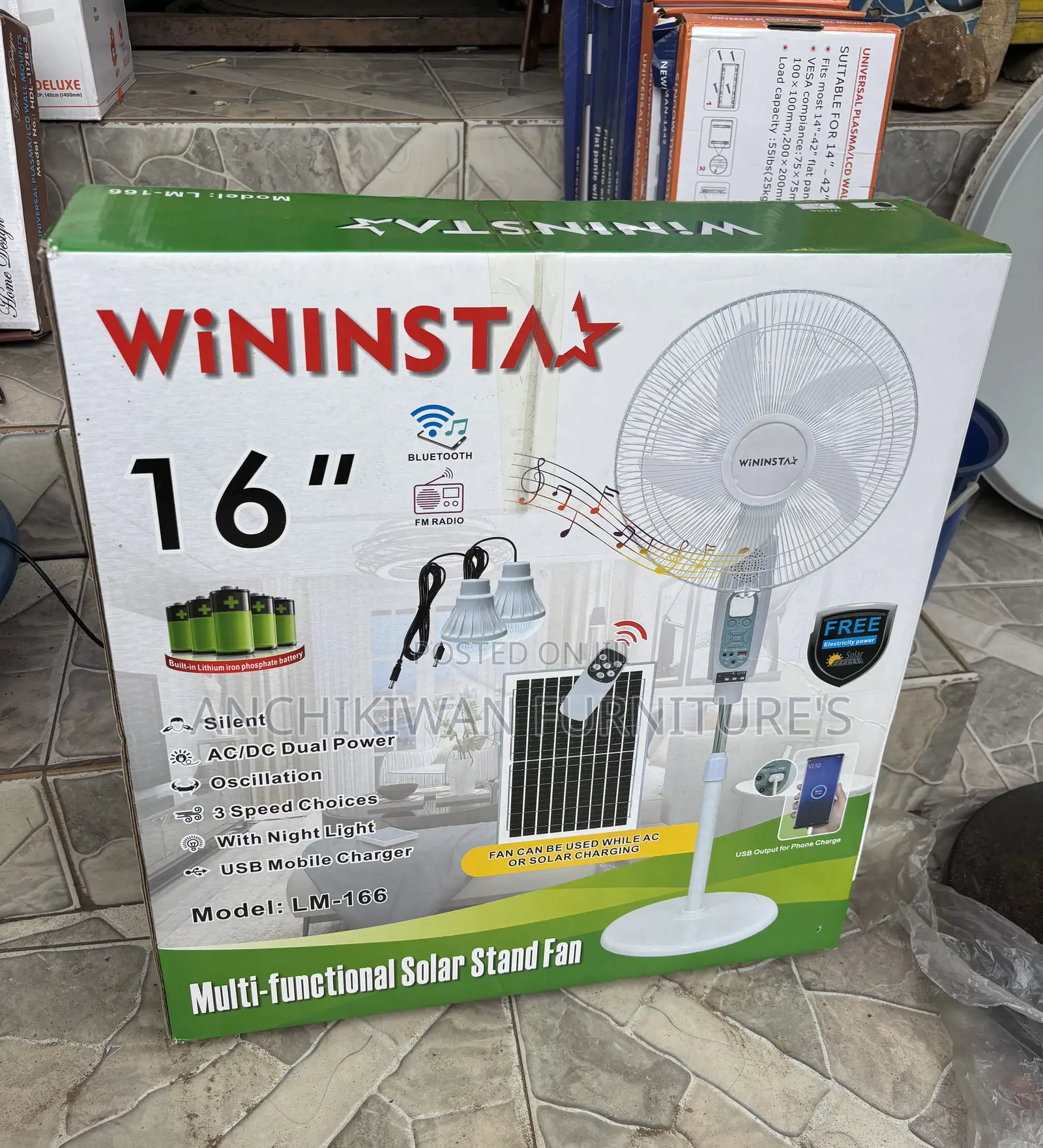 Wininstar Recheagerble Solar16inch Standing Fan Cash On Delivery