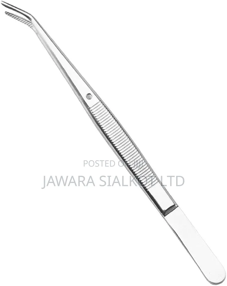 Dental Tweezers With Curved Serrated Tip Multipurpose