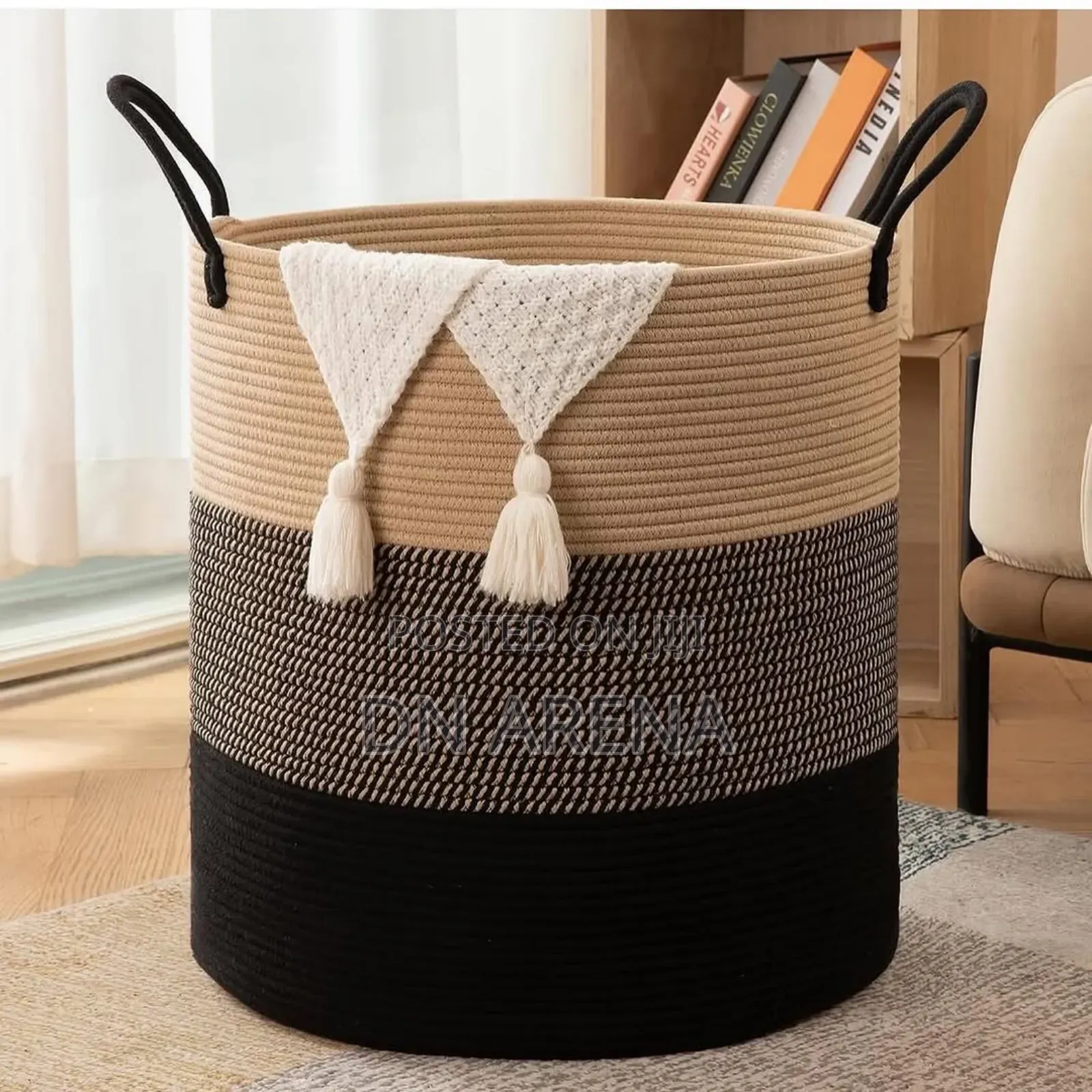 Woven Rope Laundry Hamper Basket a Stylish Two-Tone Design