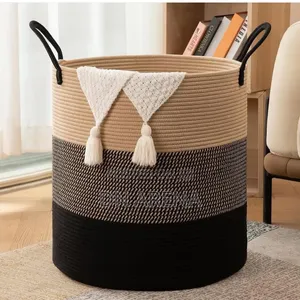 Woven Rope Laundry Hamper Basket a Stylish Two-Tone Design