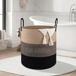 Woven Rope Laundry Hamper Basket a Stylish Two-Tone Design