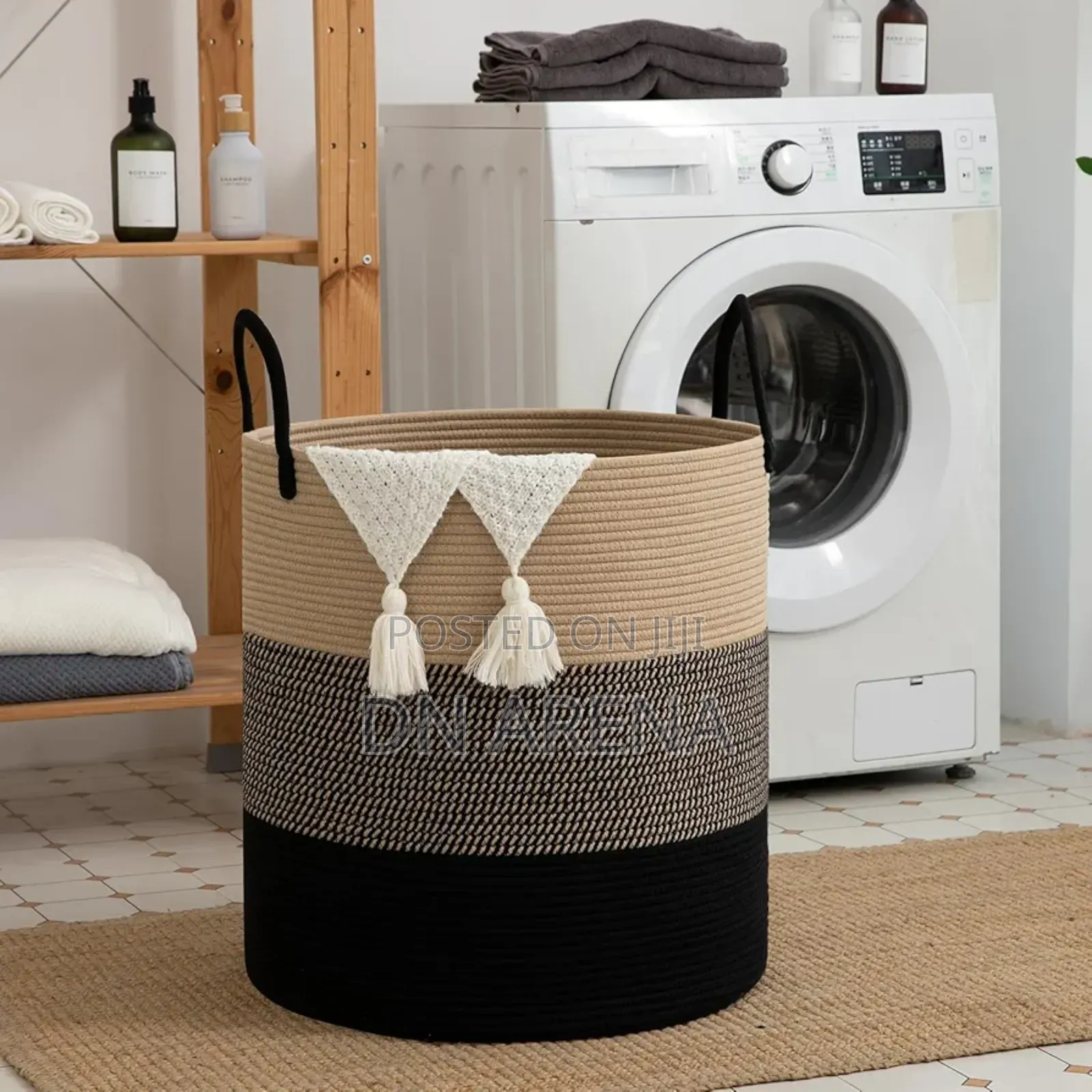 Woven Rope Laundry Hamper Basket a Stylish Two-Tone Design