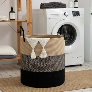 Woven Rope Laundry Hamper Basket a Stylish Two-Tone Design