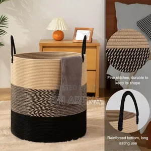 Woven Rope Laundry Hamper Basket a Stylish Two-Tone Design