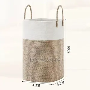 Woven Rope Laundry Hamper Basket a Stylish Two-Tone Design
