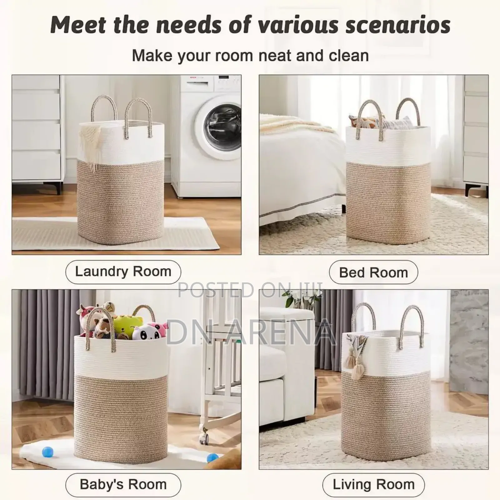 Woven Rope Laundry Hamper Basket a Stylish Two-Tone Design