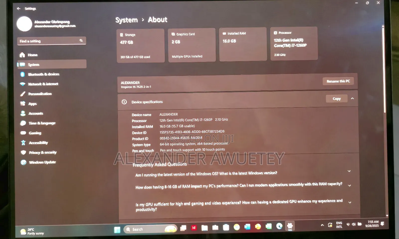Laptop Dell Inspiron 16 7630 16GB Intel Core i7 SSD 512GB