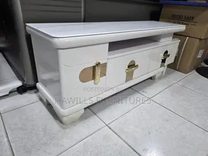Modern Tv Stand Features Clean White Marble Finish Accented by Sleek