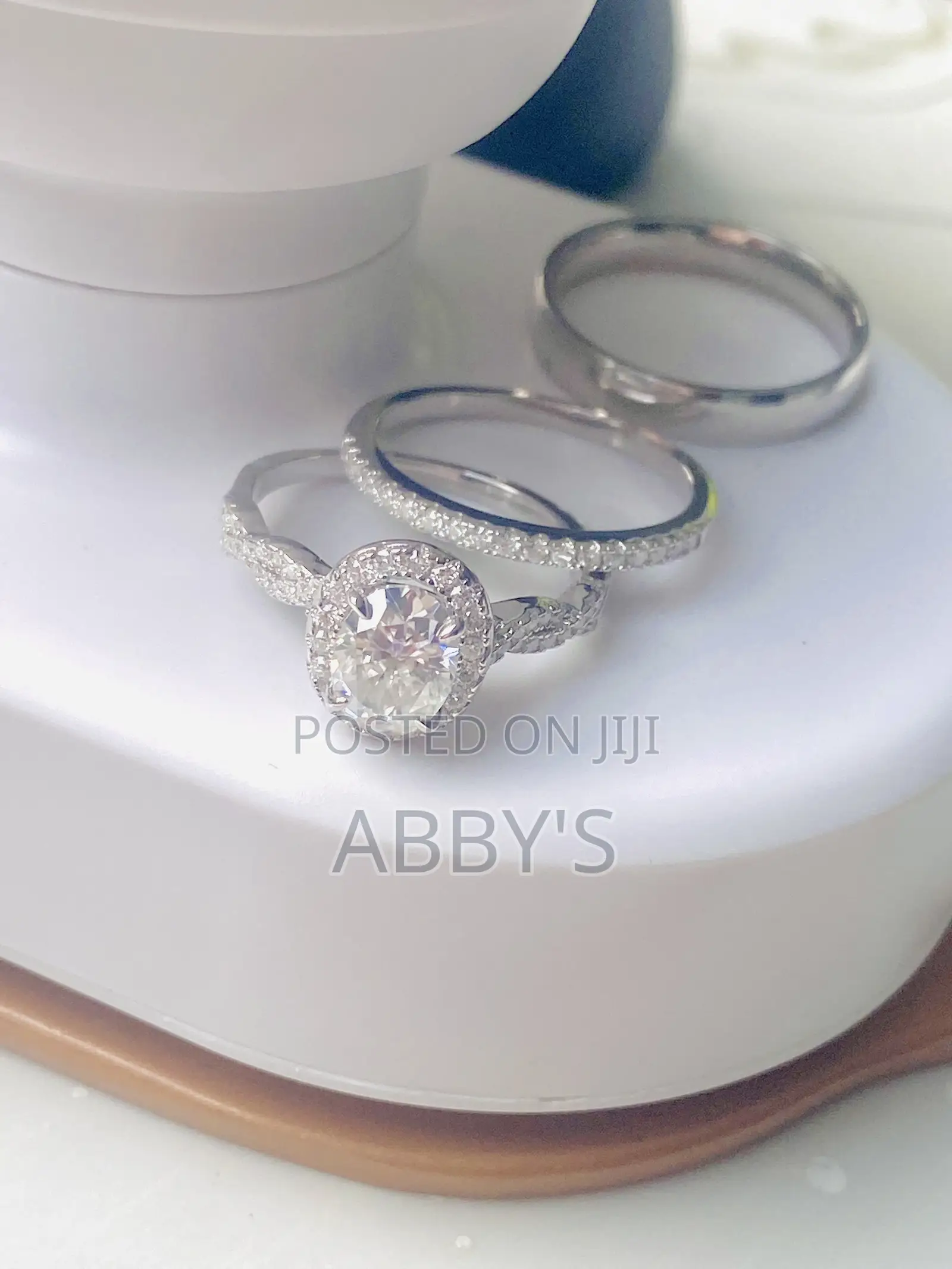 925 Sterling Silver Full Moissanite 3pcs Wedding Rings