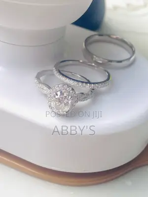 925 Sterling Silver Full Moissanite 3pcs Wedding Rings