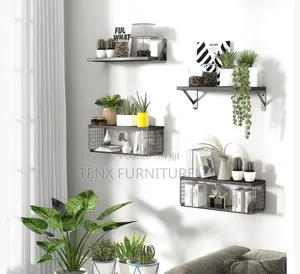 4pcs / Set Wall Mounted Floating Shelves Iron Basket Storage Rack