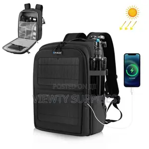 12w Solar Power Outdoor Portable Camera Laptop Backpack Bag (Black)