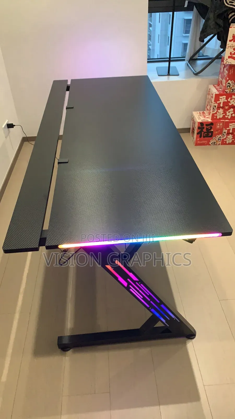 Modern Carbon Fibre Argb Gaming Computer Desk/Table With Remote