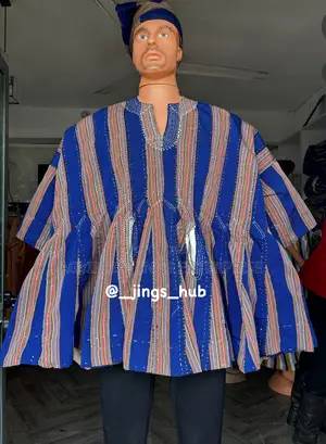 Blue and Cream Strip Smock