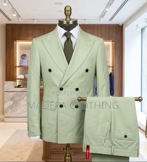 Stylish Light Green Double Breasted Wool Suit
