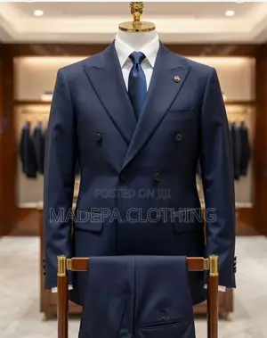 Classic Navy Blue Double Breasted Wool Suit