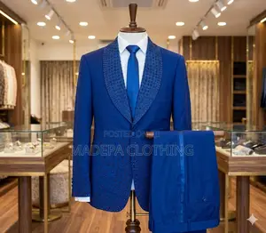 Luxury Royal Blue Beaded Shawl Lapel Tuxedo Suit