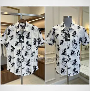 White and Black Floral Print Short Sleeve Shirt