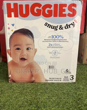 Huggies Snug Dry Baby Diapers, Size 3(7-13kg) (16-28 Lbs), 168 Count