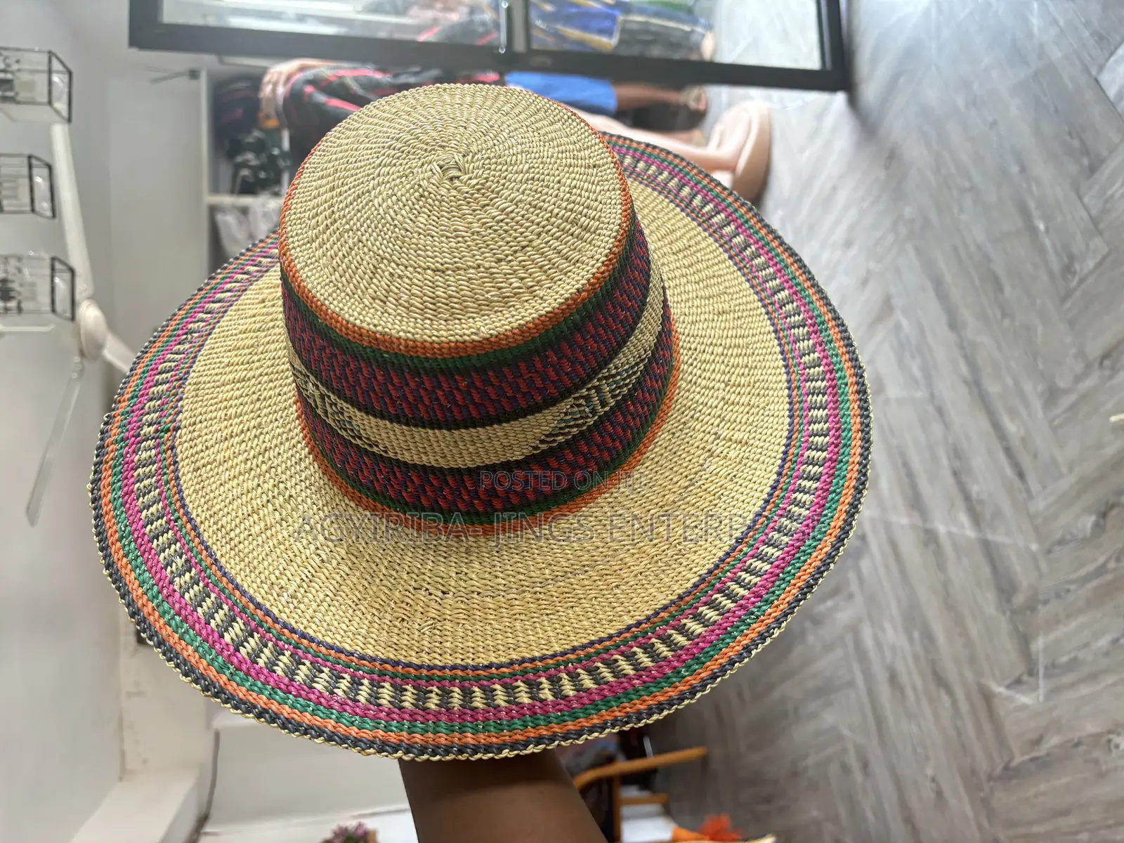 Bolga Handwoven Cowboy Hat in Wine and Green