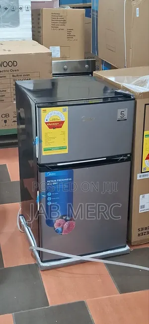 Promo Mini Fridge Top Freezer Double Doors Dark Silver