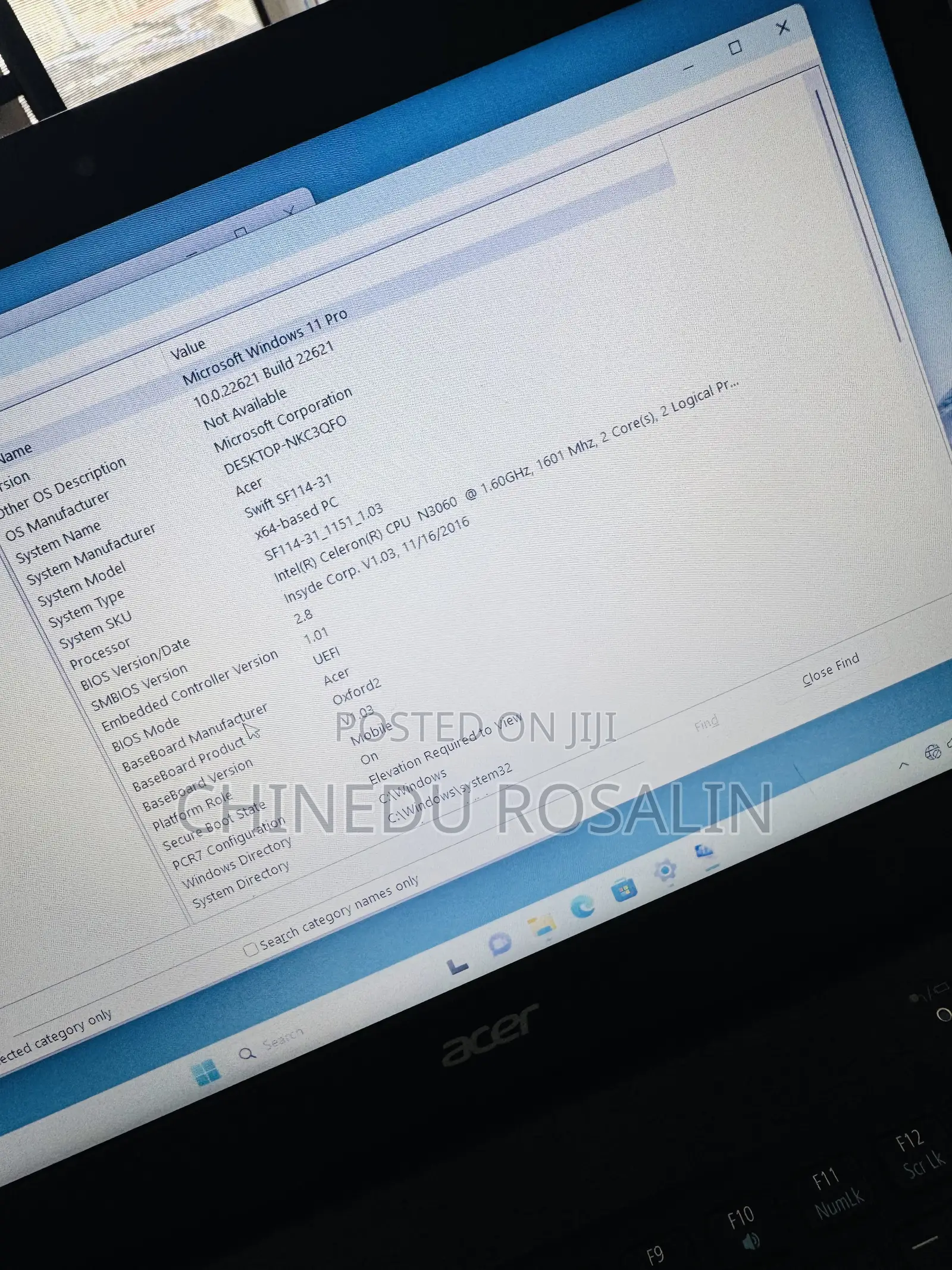 Laptop Acer Swift 1 4GB Intel Celeron SSD 60GB
