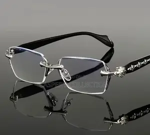 Retro Gothic Cross Style Edge Cut Rimless Clear Lens Silver Eye Glasse