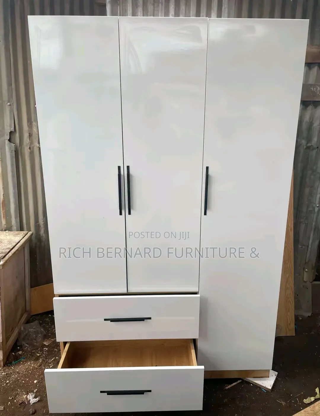 Modern White Wood Grain 2in1 Wardrobe
