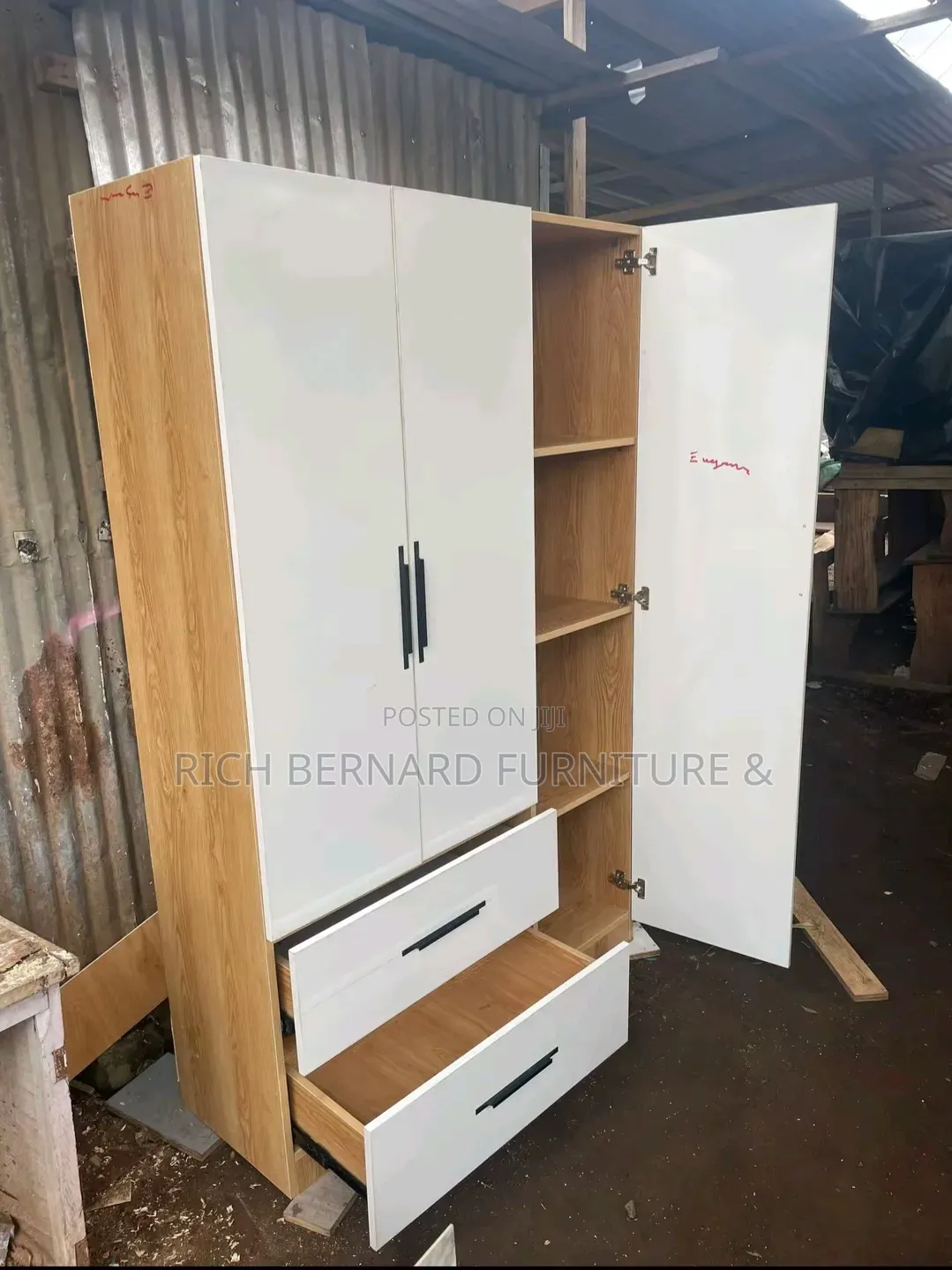 Modern White Wood Grain 2in1 Wardrobe