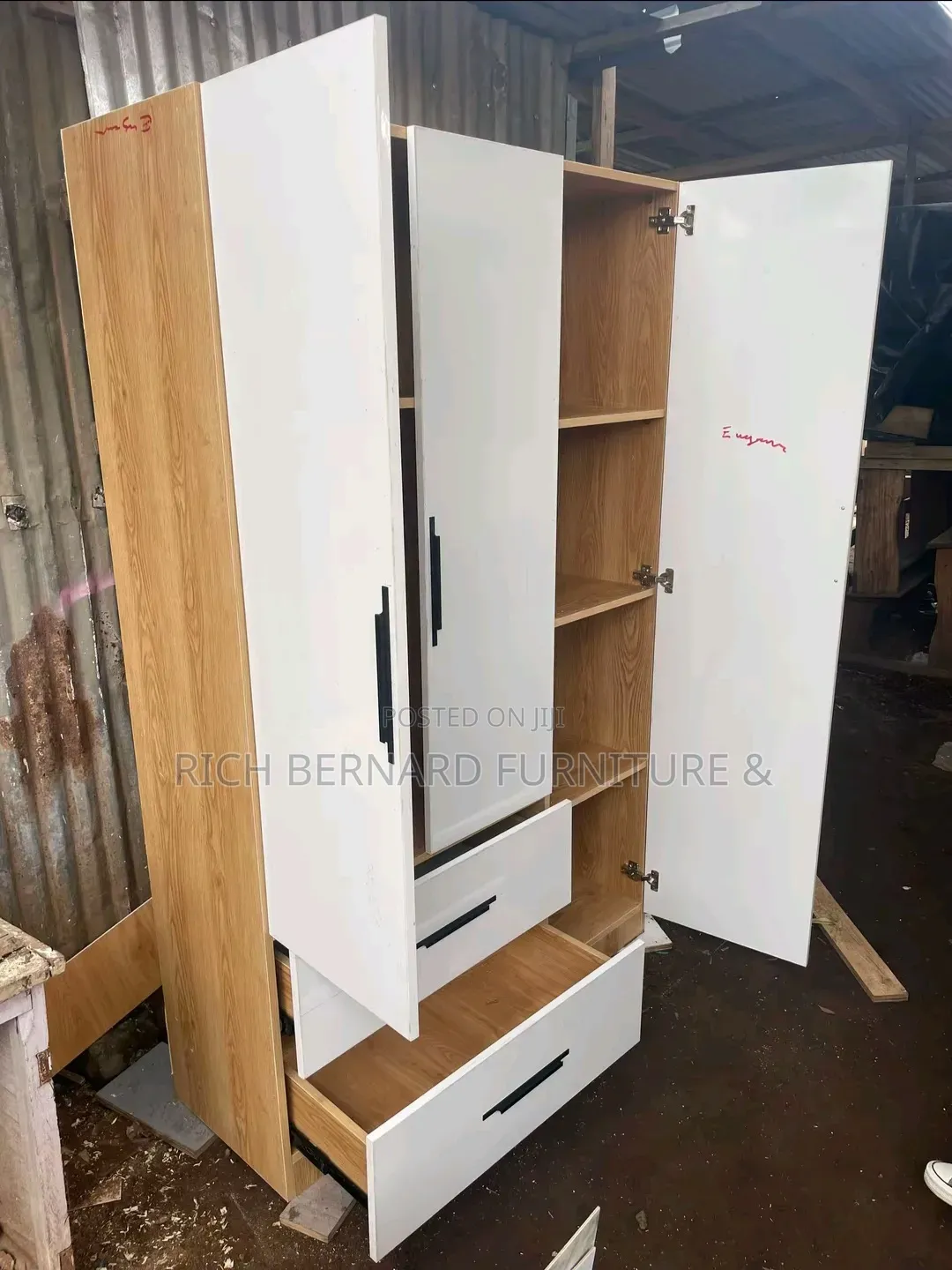 Modern White Wood Grain 2in1 Wardrobe